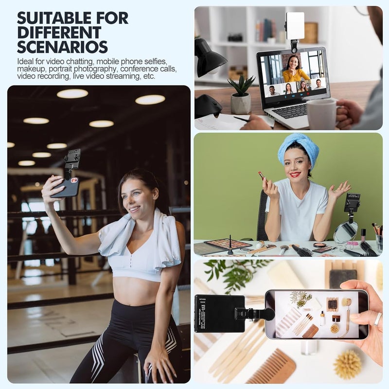 إي وورلد إضاءة سيلفي قابلة لإعادة الشحن مع 60 مصباح LED، إضاءة فيديو محمولة بمشبك للهواتف واللابتوب والكاميرا – لون أسود - Image 3